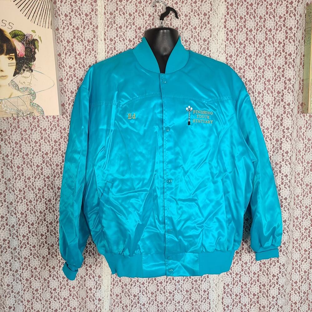 Vintage 80s West Ark blue satin embroidered windbreaker size 2xl